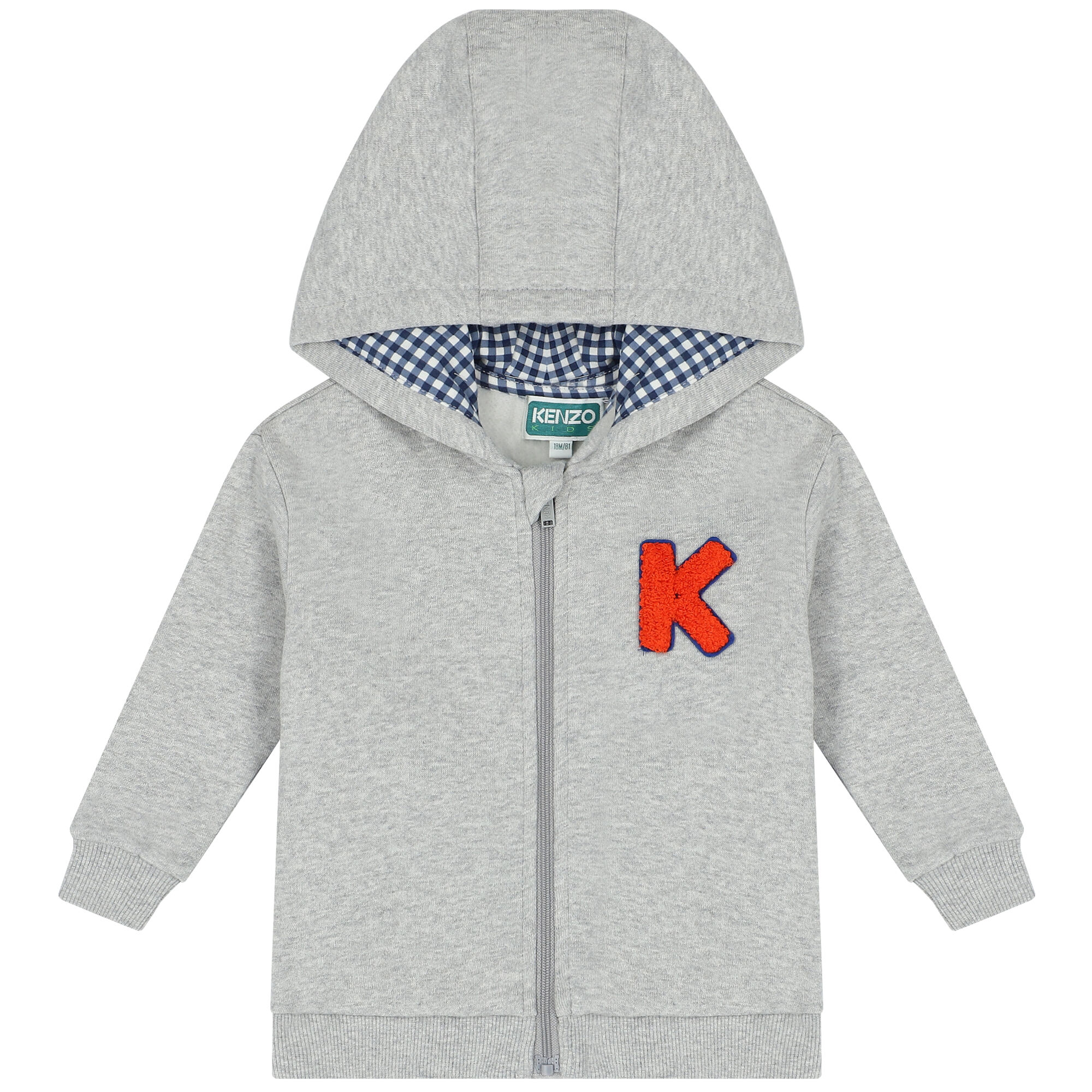 KENZO KIDS Younger Boys Grey Logo Hooded Zip Up Top Junior